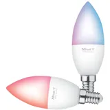 Trust WiFi E14 Smart Lampe, Farbwechsel LED Birne, Leuchtmittel für Alexa und Google Home, Kein Hub Erforderlich, 2.4GHz Glühbirne RGB, WI-Fi Lampe, Weiß & Farbig - 2er-Pack