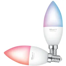 Trust WiFi E14 Smart Lampe, Farbwechsel LED Birne, Leuchtmittel für Alexa und Google Home, Kein Hub Erforderlich, 2.4GHz Glühbirne RGB, WI-Fi Lampe, Weiß & Farbig - 2er-Pack