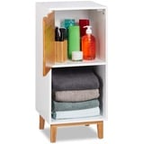 Relaxdays Standregal weiß, Beistellschrank aus MDF und Bambus, Wohnzimmerregal, skandinavisch, HBT 71x32x30 cm, White