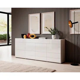 INOSIGN Sideboard »Toledo,Breite 208cm,moderne Kommode mit dekorative Fräsungen,grifflos«, Kombikommode mit viel Stauraum, Einlegeböden verstellbar weiß