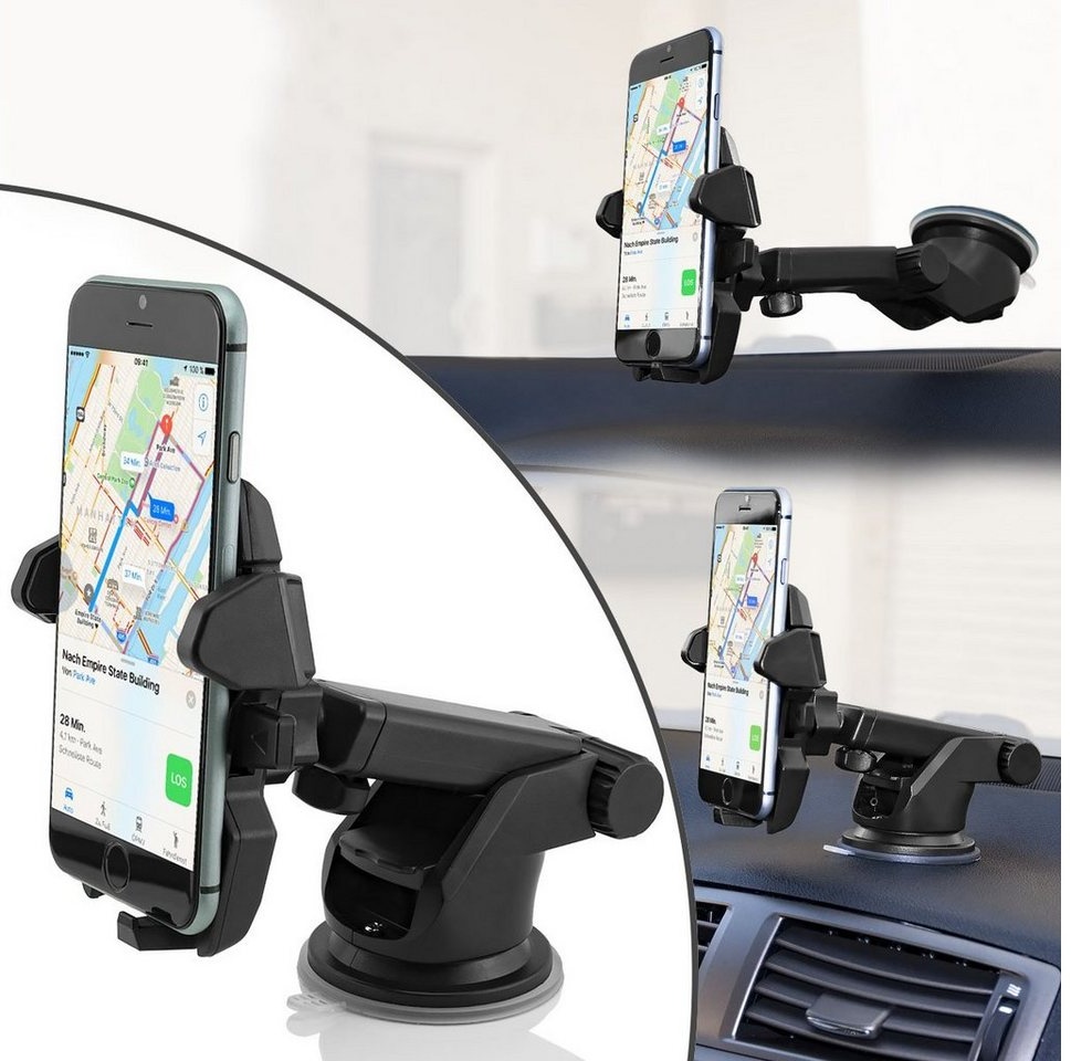 MidGard Auto Handy-Halterung ideal für Armaturenbrett oder Windschutzscheibe Smartphone-Halterung schwarz
