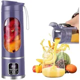 Tragbarer Mixer Smoothie Maker To Go, SGZIOO 450 ML Portable Blender, 12 Klingen, Kleiner Mixer mit LED Display für Shakes und Smoothie, Wiederaufladbar Mini Standmixer für Reisen, Outdoor, Lila