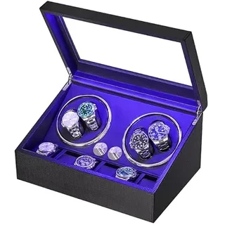 ANWBROAD Uhrenbeweger 4 Uhren+6 extra Speicherplätze Uhrendreher Automatikuhren 4 Drehmodis mit Super Leisem Mabuchi Automatik Uhrenbeweger Watch Winder Uhrendreher Karbonfaser USB-Aufladung JWW002F