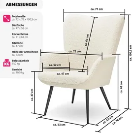 Tectake tectake® Sessel, gepolstert, runde Stahlbeine, 72 x 76 x 100,5 cm