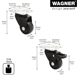Wagner System Möbelrollen 4tlg. Set 30 x 40 mm