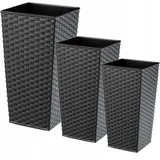 KADAX Rattan Blumentopf Set, Blumenkübel aus Kunststoff, 30+35+40 cm, Graphit