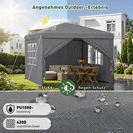 Sekey Faltpavillon 3 x 3 m inkl. 4 Seitenteile Grau