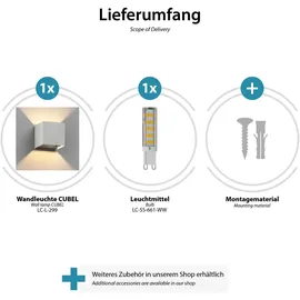 ledscom.de Wandleuchte CUBEL Aluminium 10,0 cm inkl. LED Lampe 501lm weiß