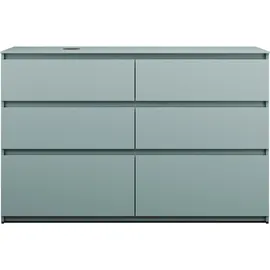 Burgbad Lin20 Waschtischunterschrank inklusive Konsolenplatte, Beckenausschnitt links, 6 Auszüge, 1402x487x900mm, SGIG140LF5395, Farbe: Eisblau Matt / Rückwand Anthrazitgrau