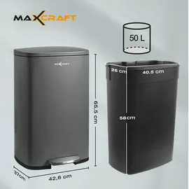 MAXCRAFT Mülleimer / Treteimer mit Soft Close Deckel - 50 Liter in Grau