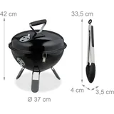 Relaxdays tragbarer Kugelgrill Ø 37 cm mit Grillzange