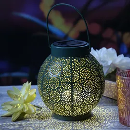MARELIDA LED Solar Laterne marokkanisch hängend stehend grün gold Sensor Garten 14,5cm