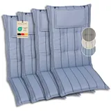 GO-DE Textil Bequeme und attraktive Polsterauflagen für Hochlehner-Gartenstühle (4er-Set, Stripes Exclusive blau, Hochlehner)