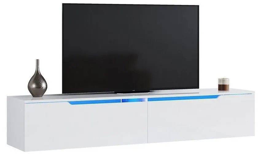 SONNI TV-Schrank Lowboard TV Schrank weiß Hochglanz mit LED-Beleuchtung,hängend/stehend Lowboard, 160cm weiß 160 cm x 30 cm x 35 cm