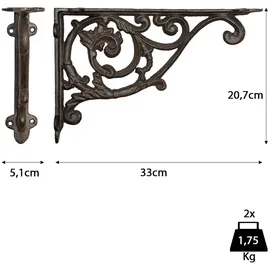 moritz 2x Regalwinkel Wandregal 20,7 x 33 cm Regalträger Halter Wandträger Gusseisen braun