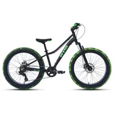 WYNN Fatbike 24 Zoll FAT1.0 schwarz-grün Rahmenhöhe 30 cm Kinder 7 Gänge mech. Scheibenbremse - Schwarz