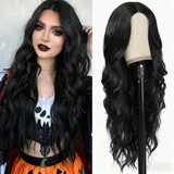 ColorfulPanda Perücke Schwarz Damen, Lang Gewellt Gelockt Locken Natürlich Für Frauen, Alltag Anime Cosplay Kostümparty Halloween Karneval Wigs