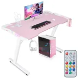 HomeMiYN Computertisch HomeMiYN Modifizierter Gaming-Tisch Z-förmiger Gaming-Computertisch RGB-LED-Beleuchtung Getränkehalter und Kopfhörerhalter, Gamepad-Halter, kostenloses Mauspad und Zwei Aufklebersätze rosa