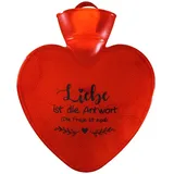 Hugo Frosch Wärmflasche Herz 1,0 l rot-transparent mit Druck "Liebe ist die Antwort, die Frage ist egal"