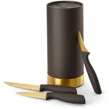 Echtwerk Messerblock Schwarz, Gold, Kunststoff, 4-teilig, 22 cm, ohne Schlitze, Kochen, |Küchenmesser Set 4tlg | Universalmesser | Schälmesser | Gemüsemesser | Messer aus Klingenstahl | Gold-Edition, EW-MB-0371