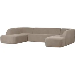 Sofa Sloping U-Form aus Melange-Stoff, Hellbraun