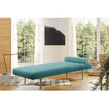 Daybett ANDAS "Agnar", blau (petrol), Samtoptik, kein Härtegrad, Daybetten, mit Kissenrolle, in 3 Bezugsstoffen und vielen Farben