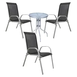 Mojawo Bistro Set 4-tlg. Silbergrau/Schwarz