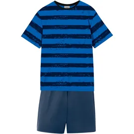 bonprix Shorty BONPRIX "Shorty mit weicher Baumwolle (4-tlg. Set)", Jungen, Gr. 176/182, blau (blau gestreift, dunkelblau, grau meliert bedruckt, schwarz), Jersey, Obermaterial: 95% Baumwolle, 5% Viskose.
