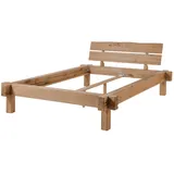 Massivmoebel24 - Balkenbett Wildeiche 140x200 bianco geölt Jangali 110