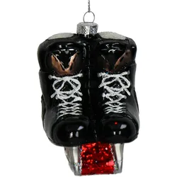 Christbaumschmuck 9cm Glas Schlittschuhe Figur Handbemalt & mit Glitzer Weihnachtsbaum Anhänger Weihnachten Weihnachtsbaumschmuck Eishockey Schwarz
