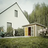Timbela Gerätehaus M904A  (Außenmaß inkl. Dachüberstand  (B x T): 412 x 279 cm, Holz, Natur, Doppeltür)