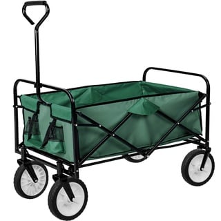 tectake® Faltbarer Bollerwagen, Bollerwagen klappbar mit Netztaschen, Transportwagen klappbar, Gartenwagen, Handwagen, Bollerwagen Strand, Bollerwagen faltbar breite Reifen drehbar - grün