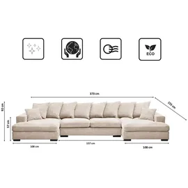 kaiser möbel Ecksofa mit schlaffunktion und bettkasten, Sofa U-form, Couch U-form Gabon stoff Zoom Creme - Creme