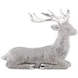 Gro�e Liegende Silber Deko Rentier Figur & Geweih 18 cm - Weihnachten Wildfigur