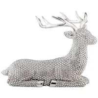 Große Liegende Silber Deko Rentier Figur & Geweih 18 cm - Weihnachten Wildfigur