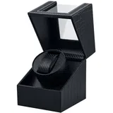 Mcbazel Uhrenbeweger für Automatikuhren, Uhrenbewegerbox PU Leder Karbonfaser Uhrengehäuse mit EU Stecker - Schwarz