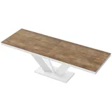 Design Esstisch Tisch HEU-111 Rostoptik matt - Weiß Hochglanz ausziehbar 160 bis 256 cm - Naturbelassen