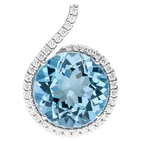 Kettenanhänger JOBO "Anhänger 19,1 mm mit Blautopas und 37 Diamanten", weißgold 585, blau, Schmuckanhänger, Damen, VS = sehr kleine Einschlüsse, Diamanten Weißgold 585, Diamanten, Weißgold 585, Kettenanhänger, 14 Karat 585 Weißgold