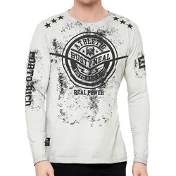 Herren Longsleeve im Vintage-Stil Langarm-Shirt Rundhals Baumwoll-Shirt R-10151 Hellgrau - S