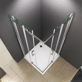 Buylando BuyLando.Shop Eckduschkabine Schiebesystem Lina 80x80x195cm ohne Duschtasse - Transparent/Silber