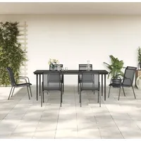 VidaXL 7-tlg. Garten-Essgruppe Schwarz Stahl und Textilene