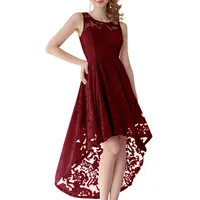 MuaDress 6006 Elegante Abendkleider Cocktailkleider Damenkleider Brautjungfernkleider aus Spitzen Knielange Rockabilly Ballkleid Rund Ausschnitt Tiefrot M - M