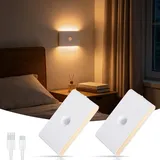 Nachtlicht mit Bewegungsmelder Akku, 2 Stück Nachtlicht Aufladbar mit Dämmerungssensor, Nacht/Tag/AUS/EIN Modi, Magnetische Night Light für Kinderzimmer, Schlafzimmer, Treppe, Flur (3 Lichtfarben)