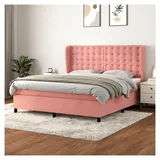 Lattenrost mit Matratze, Rosa, 160 x 200 cm, Velours, Plattform, mit Lattenhalter, einfache Montage, für Schlafzimmer, Erwachsene