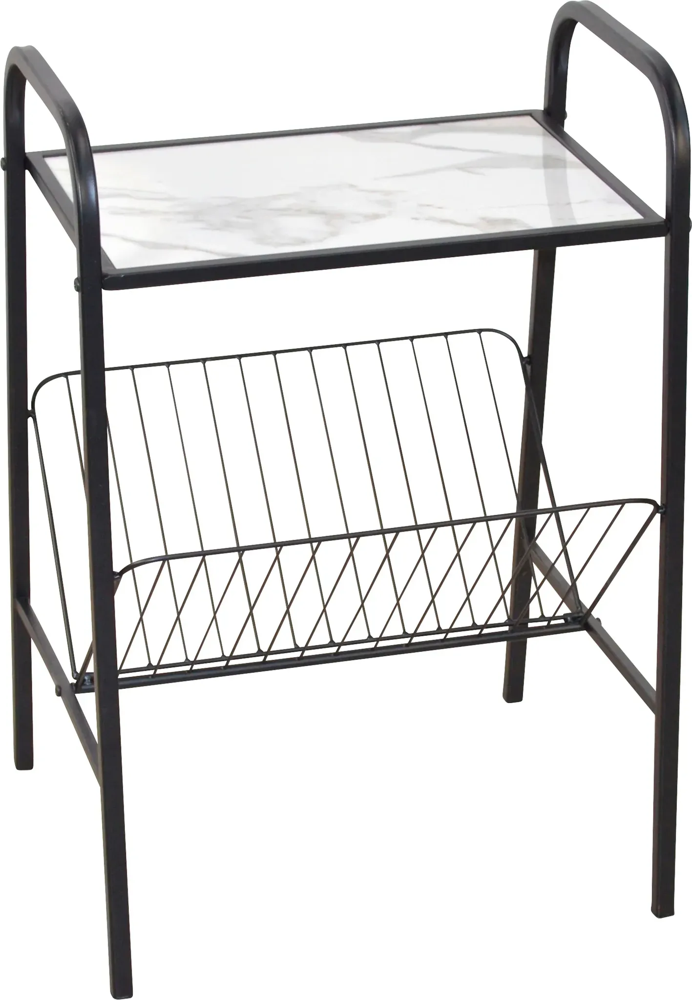 Beistelltisch INOSIGN, schwarz (schwarz, schwarz, marmor weiß, 67), B:46cm H:67cm T:40cm, Ideal für den Wohn- und Schlafbereich oder Diele: Diesen Beistelltisch mit Zeitschriftenablage kannst du vielseitig einsetzen. Im Wohnzimmer eignet er sich als Beistellmöbel neben dem Sofa oder Sessel um hier Zeitschriften aufzubewahren und auf der Ablage Getränke abzustellen. Im Schlafzimmer kannst du das Kleinmöbel als Nachttisch nutzen. Und in der Diele eignet sich der Minitisch als Ablageplatz für Schlüssel und Co. sowie zum Sammeln der Post. Optisch begeistert das Kleinmöbel durch den raffinierten Materialmix aus einem schwarzen Stahlrohrgestell und der Ablagefläche mit Marmormuster. Den Beistelltisch mit Zeitschriftenablage kannst du mit unterschiedlichen Wohnkonzepten kombinieren., Tische