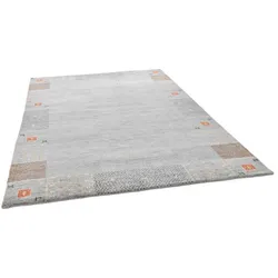 Wollteppich THEKO "Denver 1999", grau, B:90cm H:16mm L:160cm, Schurwolle, Teppiche, reine Wolle, Gabbeh Design, handgeknüpft, mit Bordüre