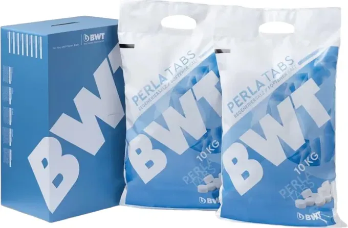 BWT Perla Tabs Regeneriersalz – 20 kg (2 × 10 kg Beutel) – 99,9% Reinheit – Für Wasserenthärtungssysteme – Weiß