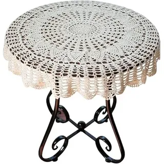 USTIDE Handgefertigte Häkel-Tischdecke aus Baumwolle, rund, Beige, Häkel-Tischdecken für Party, Hochzeit, 100 cm