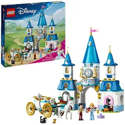 LEGO Disney Princess 43275 Cinderellas Schloss und Pferdekutsche Bausatz, Mehrfarbig
