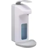 Relaxdays Eurospender, 1000 ml, Tropfschale, Armhebel, Desinfektionsmittel, Seife, Wandbefestigung, Hygienespender, weiß